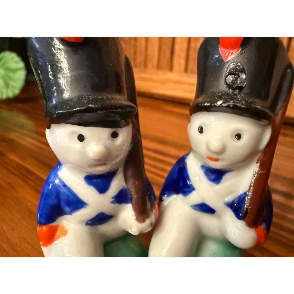 Vintage Japan Toy Soldier Salt Pepper Shakers Military Guards Pair Corks